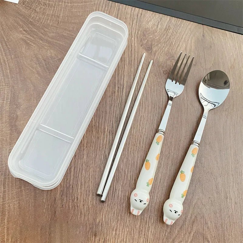 Cutlery Cartoon Rabbit Spoon Fork Chopsticks Sets Portable Lunch Tableware Stainless Steel Travel Dinnerware Kitchen Supplies - The Melt Theory Lab by Kandylandlaiid LLC