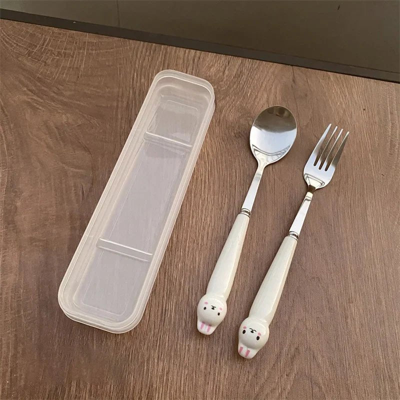 Cutlery Cartoon Rabbit Spoon Fork Chopsticks Sets Portable Lunch Tableware Stainless Steel Travel Dinnerware Kitchen Supplies - The Melt Theory Lab by Kandylandlaiid LLC