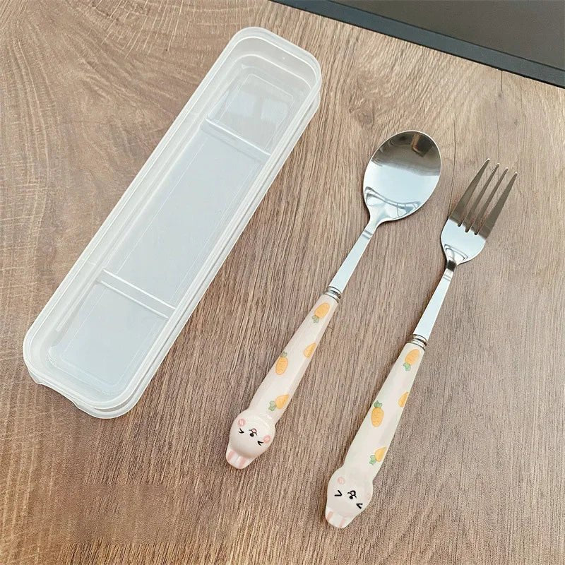 Cutlery Cartoon Rabbit Spoon Fork Chopsticks Sets Portable Lunch Tableware Stainless Steel Travel Dinnerware Kitchen Supplies - The Melt Theory Lab by Kandylandlaiid LLC