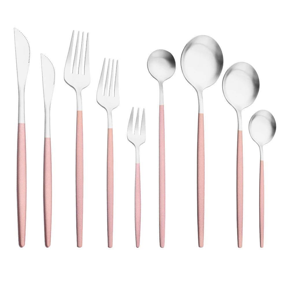 Dinnerware Pink Silver Silverware Cutlery Set Stainless Steel Luxury Flatware Home Fork Spoon Knife Kitchen Dinner Set Drop ship - The Melt Theory Lab by Kandylandlaiid LLC