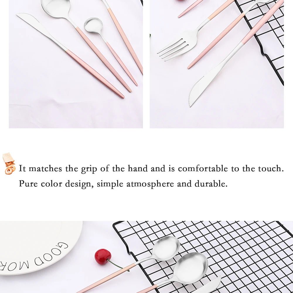 Dinnerware Pink Silver Silverware Cutlery Set Stainless Steel Luxury Flatware Home Fork Spoon Knife Kitchen Dinner Set Drop ship - The Melt Theory Lab by Kandylandlaiid LLC