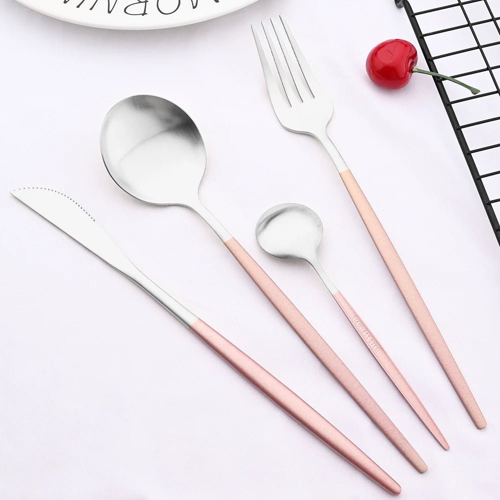 Dinnerware Pink Silver Silverware Cutlery Set Stainless Steel Luxury Flatware Home Fork Spoon Knife Kitchen Dinner Set Drop ship - The Melt Theory Lab by Kandylandlaiid LLC