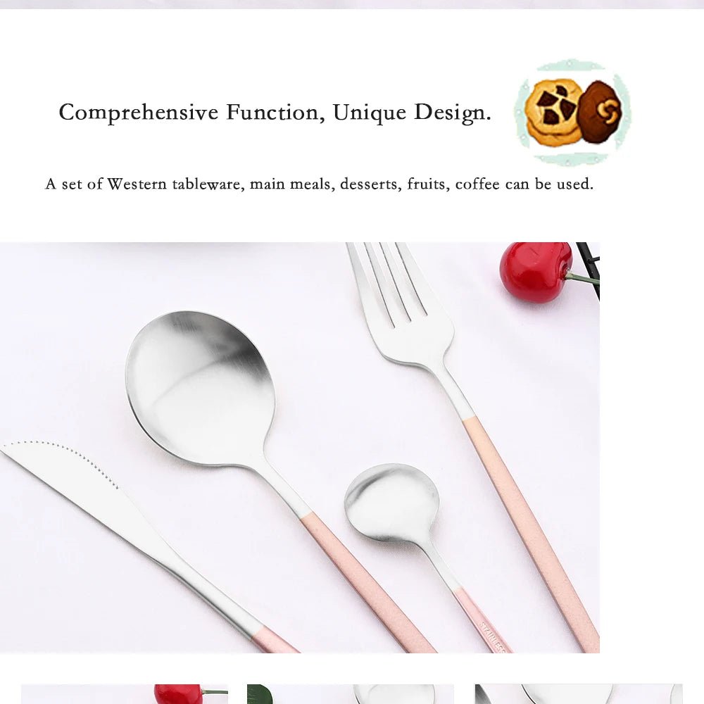 Dinnerware Pink Silver Silverware Cutlery Set Stainless Steel Luxury Flatware Home Fork Spoon Knife Kitchen Dinner Set Drop ship - The Melt Theory Lab by Kandylandlaiid LLC