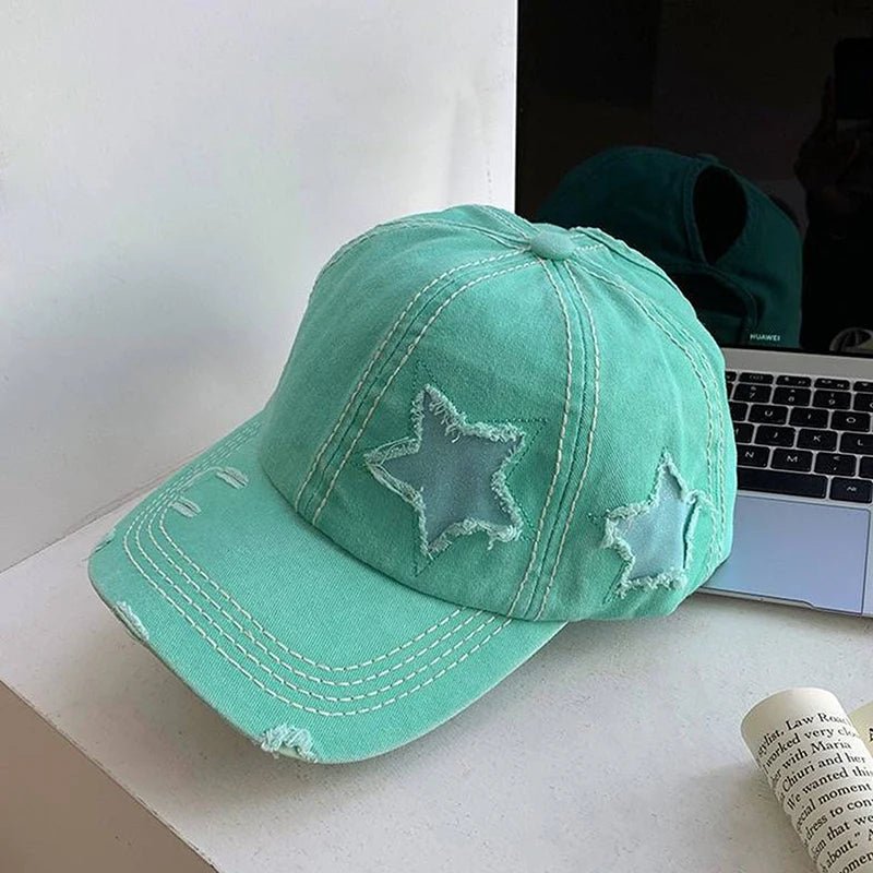 High Ponytail Baseball Cap For Women Snapback Hat Bone Hip Hop Adjustable Distressed Star Dad Hats Casquettes Female - The Melt Theory Lab by Kandylandlaiid LLC