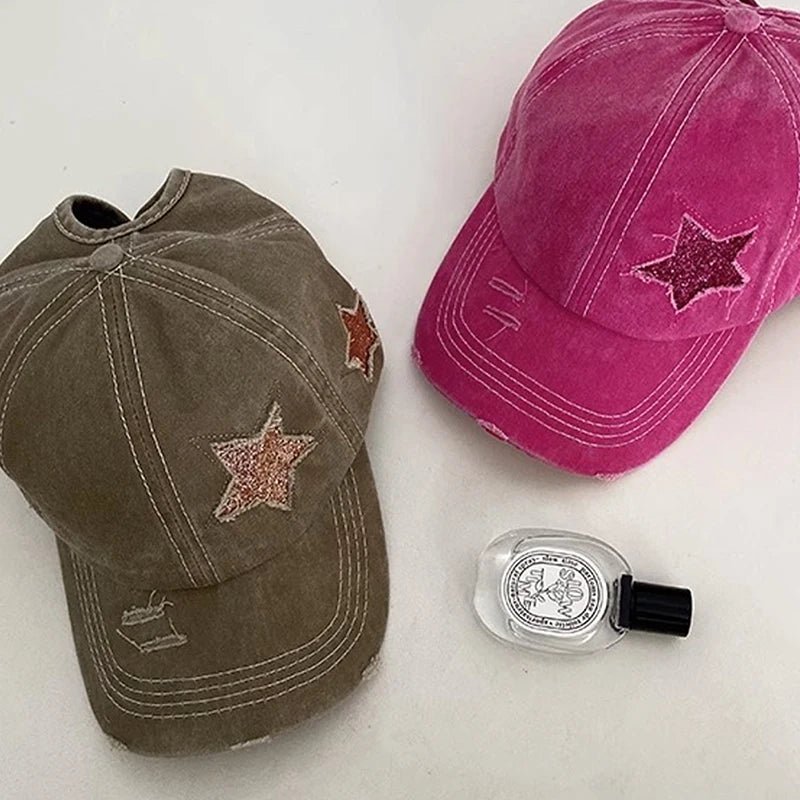 High Ponytail Baseball Cap For Women Snapback Hat Bone Hip Hop Adjustable Distressed Star Dad Hats Casquettes Female - The Melt Theory Lab by Kandylandlaiid LLC