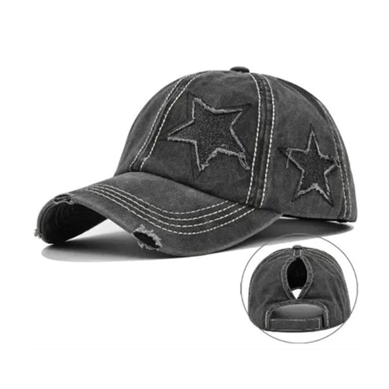 High Ponytail Baseball Cap For Women Snapback Hat Bone Hip Hop Adjustable Distressed Star Dad Hats Casquettes Female - The Melt Theory Lab by Kandylandlaiid LLC