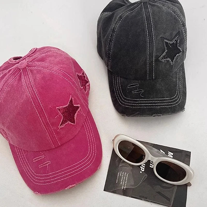 High Ponytail Baseball Cap For Women Snapback Hat Bone Hip Hop Adjustable Distressed Star Dad Hats Casquettes Female - The Melt Theory Lab by Kandylandlaiid LLC