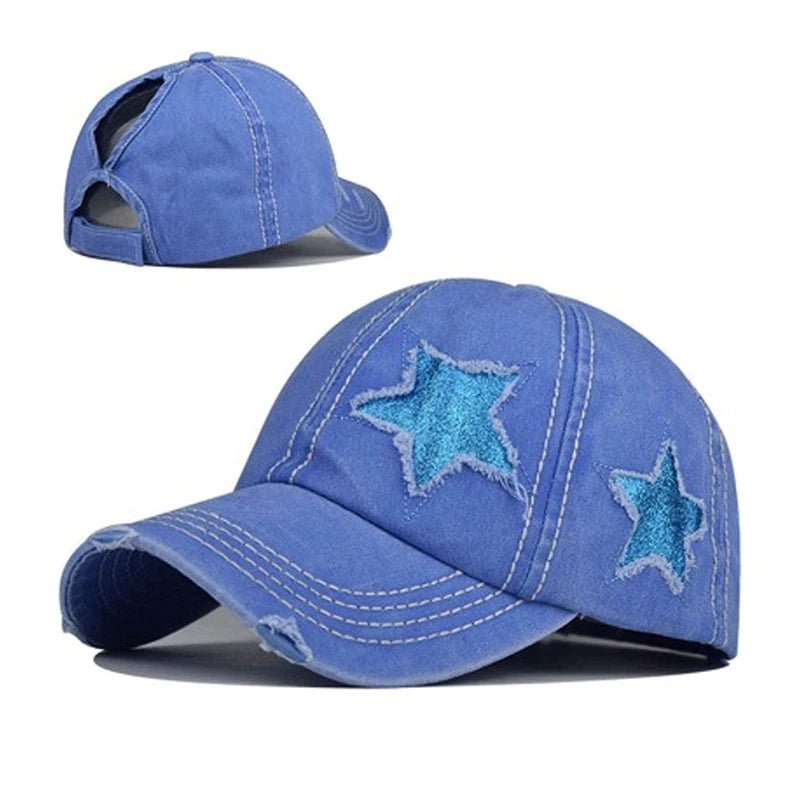 High Ponytail Baseball Cap For Women Snapback Hat Bone Hip Hop Adjustable Distressed Star Dad Hats Casquettes Female - The Melt Theory Lab by Kandylandlaiid LLC