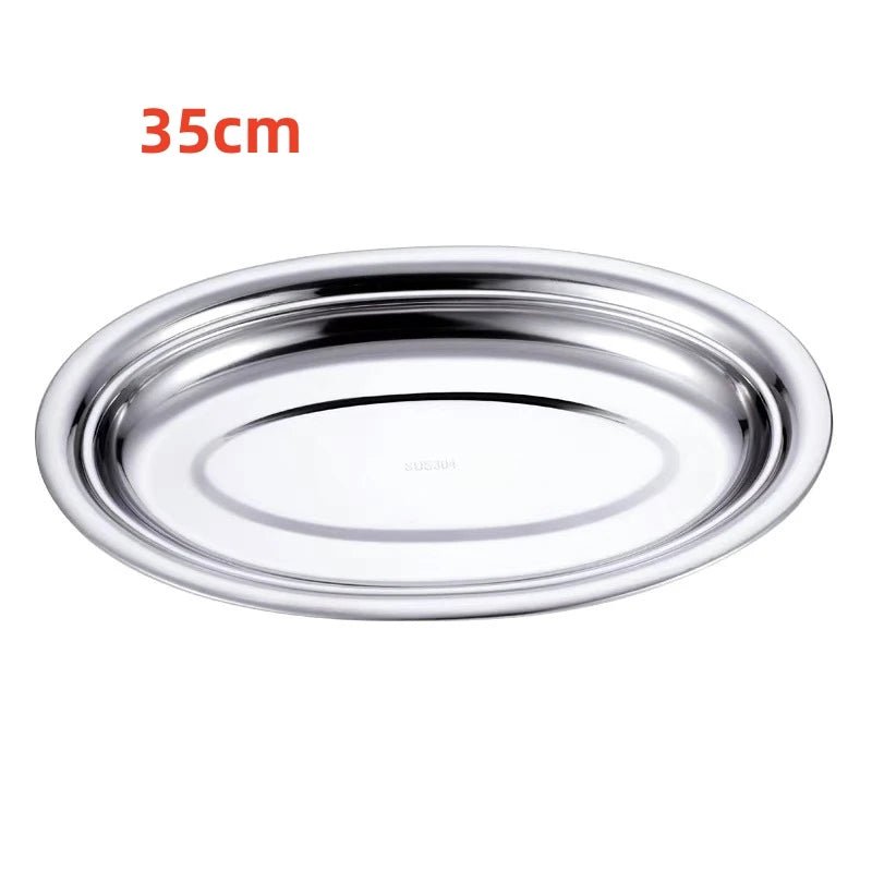 Multi - Size 304 Stainless Steel Oval Fish Plates Household Food Dinner Steamed Shallow Plate Dishes Kitchen Tableware Dinnerware - The Melt Theory Lab by Kandylandlaiid LLC