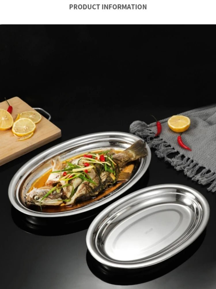 Multi - Size 304 Stainless Steel Oval Fish Plates Household Food Dinner Steamed Shallow Plate Dishes Kitchen Tableware Dinnerware - The Melt Theory Lab by Kandylandlaiid LLC