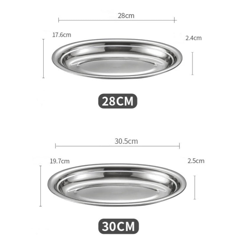 Multi - Size 304 Stainless Steel Oval Fish Plates Household Food Dinner Steamed Shallow Plate Dishes Kitchen Tableware Dinnerware - The Melt Theory Lab by Kandylandlaiid LLC