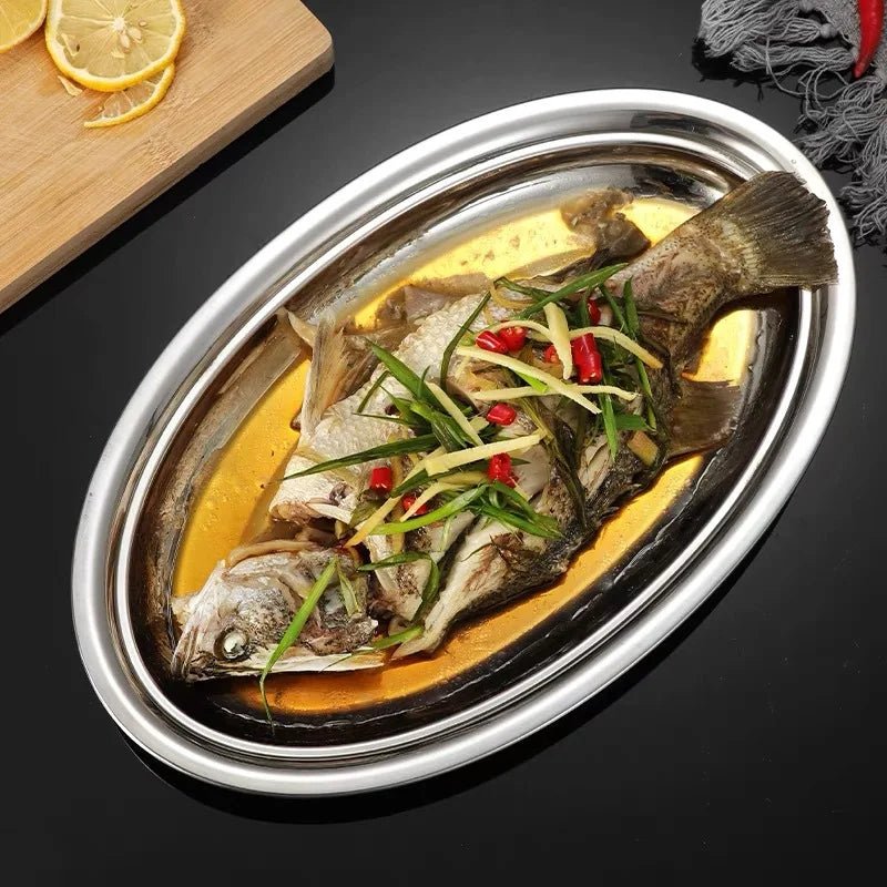 Multi - Size 304 Stainless Steel Oval Fish Plates Household Food Dinner Steamed Shallow Plate Dishes Kitchen Tableware Dinnerware - The Melt Theory Lab by Kandylandlaiid LLC