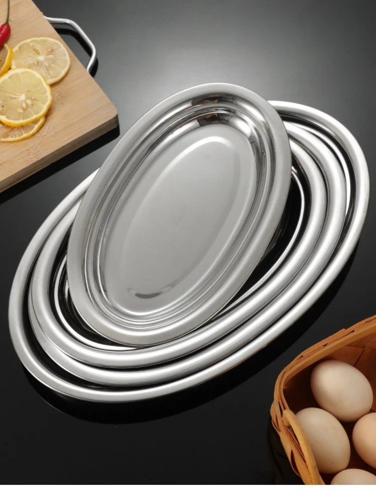 Multi - Size 304 Stainless Steel Oval Fish Plates Household Food Dinner Steamed Shallow Plate Dishes Kitchen Tableware Dinnerware - The Melt Theory Lab by Kandylandlaiid LLC