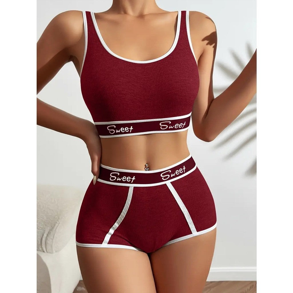 Women's Cotton Panties Bra Women's Comfortable Underwear Set Breathable Mid-Waist Safety Panties Gathered Yoga Shorts Set