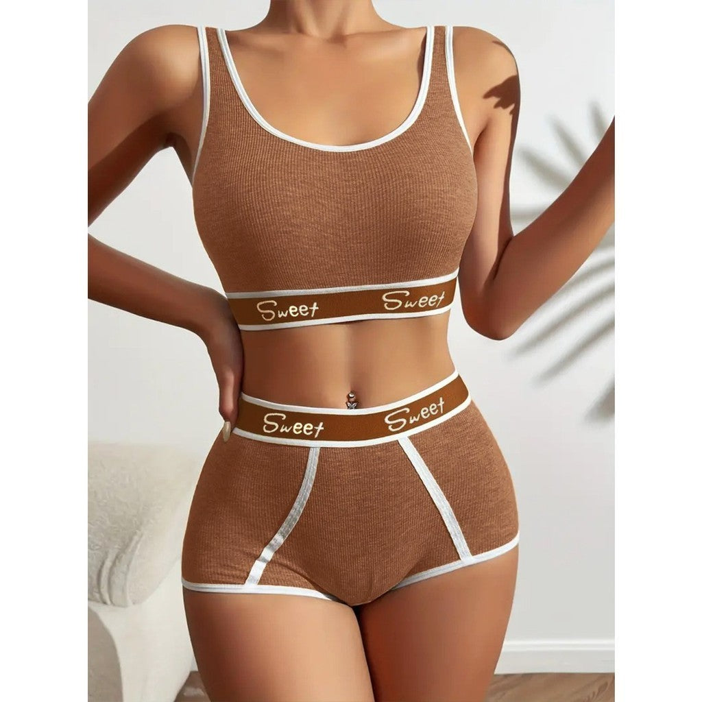 Women's Cotton Panties Bra Women's Comfortable Underwear Set Breathable Mid-Waist Safety Panties Gathered Yoga Shorts Set
