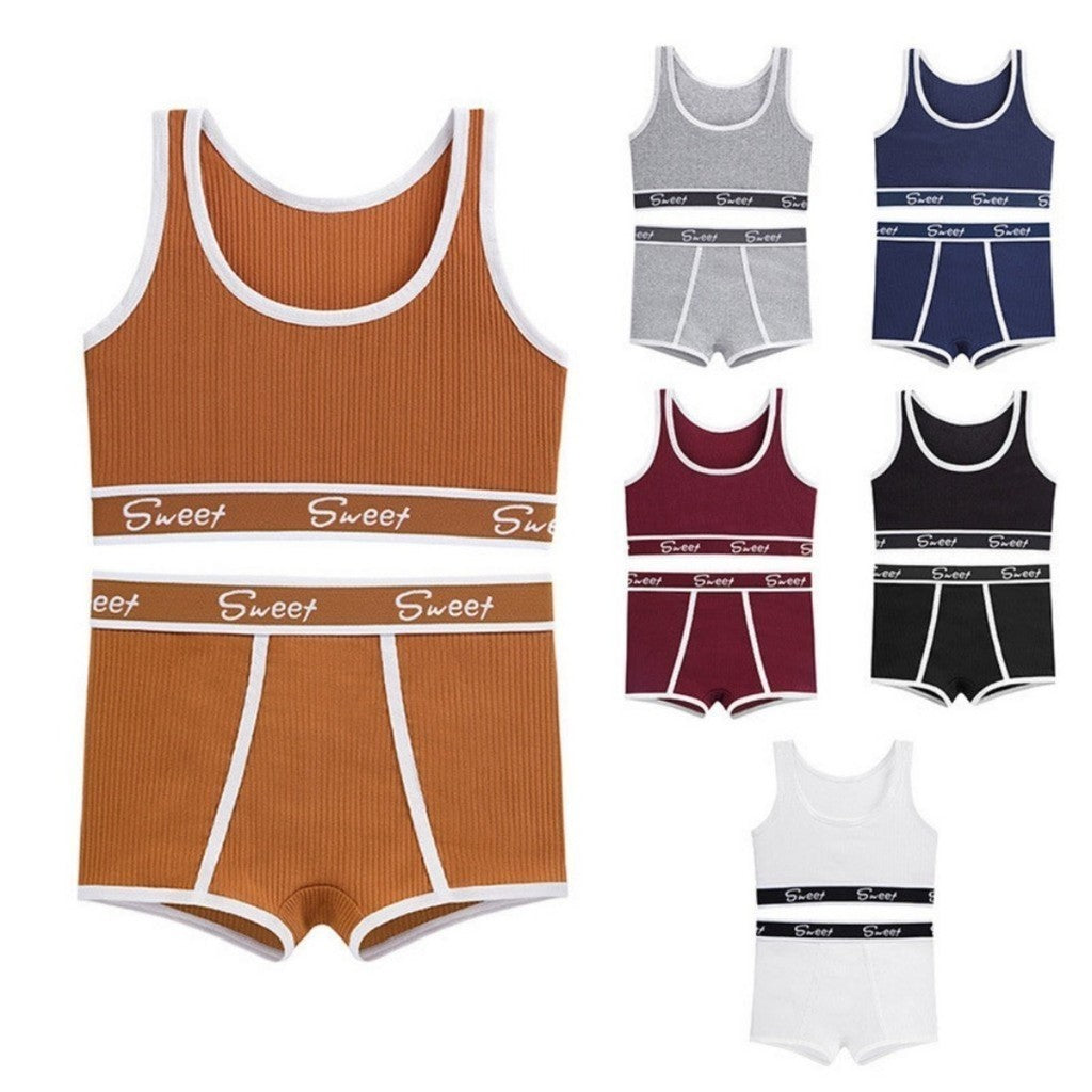 Women's Cotton Panties Bra Women's Comfortable Underwear Set Breathable Mid-Waist Safety Panties Gathered Yoga Shorts Set