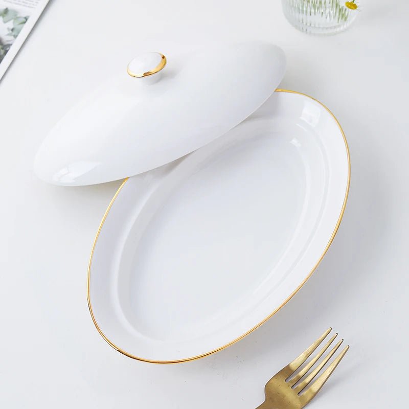 Steamed Fish Plate Oval Plate Abalone Juice Dish Sea Cucumber Plate Ceramic Dinnerware with Lid Hotel Restaurant dishes - The Melt Theory Lab by Kandylandlaiid LLC