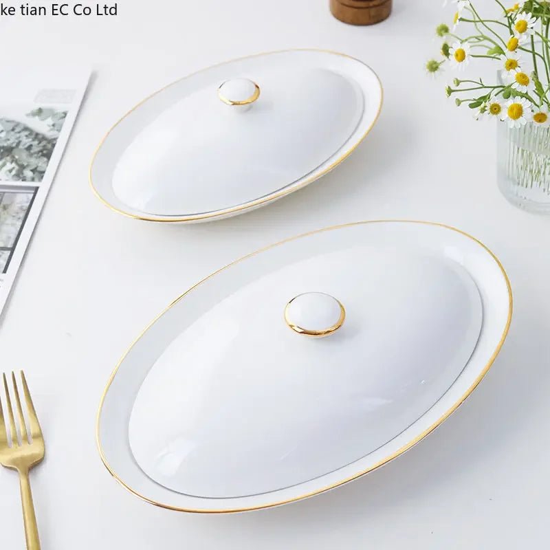 Steamed Fish Plate Oval Plate Abalone Juice Dish Sea Cucumber Plate Ceramic Dinnerware with Lid Hotel Restaurant dishes - The Melt Theory Lab by Kandylandlaiid LLC
