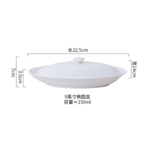 Steamed Fish Plate Oval Plate Abalone Juice Dish Sea Cucumber Plate Ceramic Dinnerware with Lid Hotel Restaurant dishes - The Melt Theory Lab by Kandylandlaiid LLC