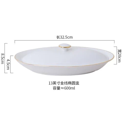 Steamed Fish Plate Oval Plate Abalone Juice Dish Sea Cucumber Plate Ceramic Dinnerware with Lid Hotel Restaurant dishes - The Melt Theory Lab by Kandylandlaiid LLC
