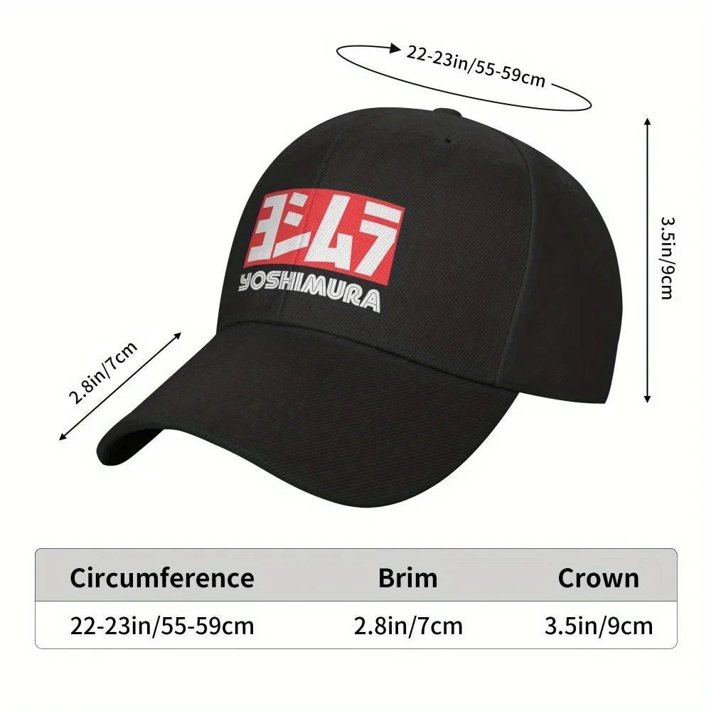 Yoshimura Motorcycle Racing Snapback Cap - Adjustable Black Baseball Hat with Bold Red & White Logo, Perfect for Sports Fans - The Melt Theory Lab by Kandylandlaiid LLC