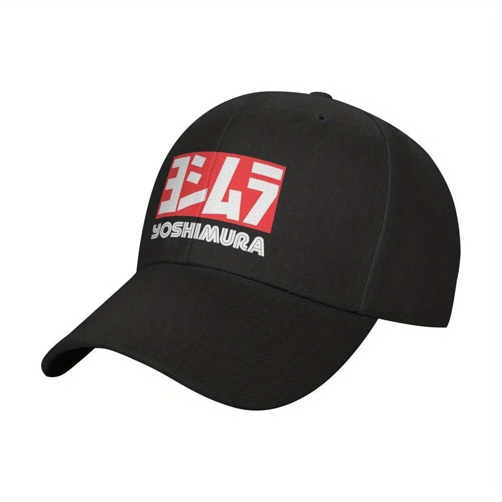 Yoshimura Motorcycle Racing Snapback Cap - Adjustable Black Baseball Hat with Bold Red & White Logo, Perfect for Sports Fans - The Melt Theory Lab by Kandylandlaiid LLC